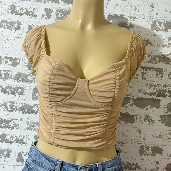 Elegant Ruched Tan Top - Picture 1 of 3